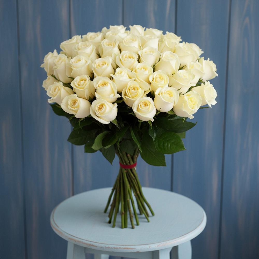 Букет 51 Белая роза Эдлесс Лав в Мариинске