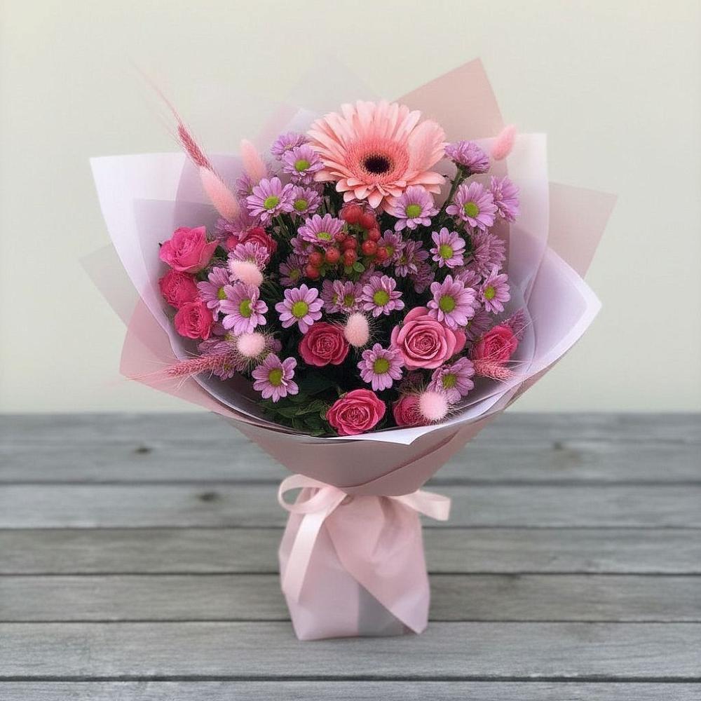 Букет цветов из: Розы, Герберы и Хризантемы в Мариинске