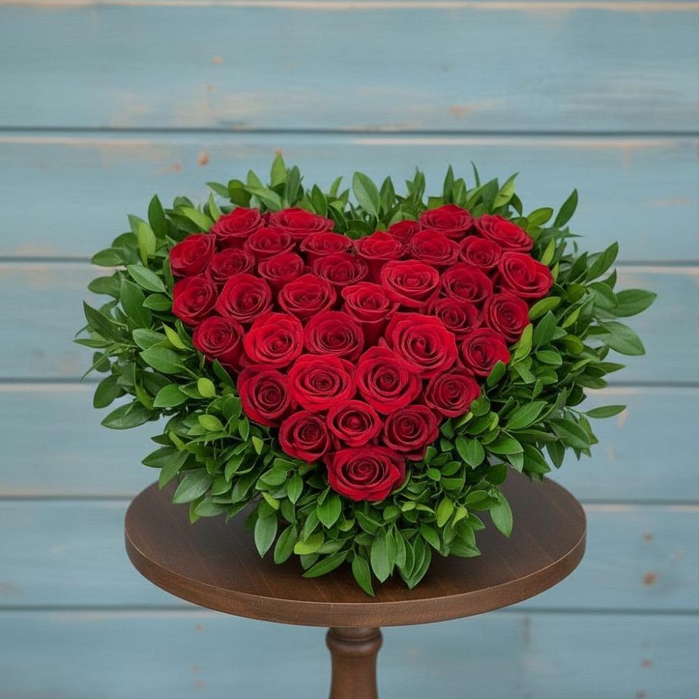 Цветочная композиция из Розы в виде сердца в Мариинске