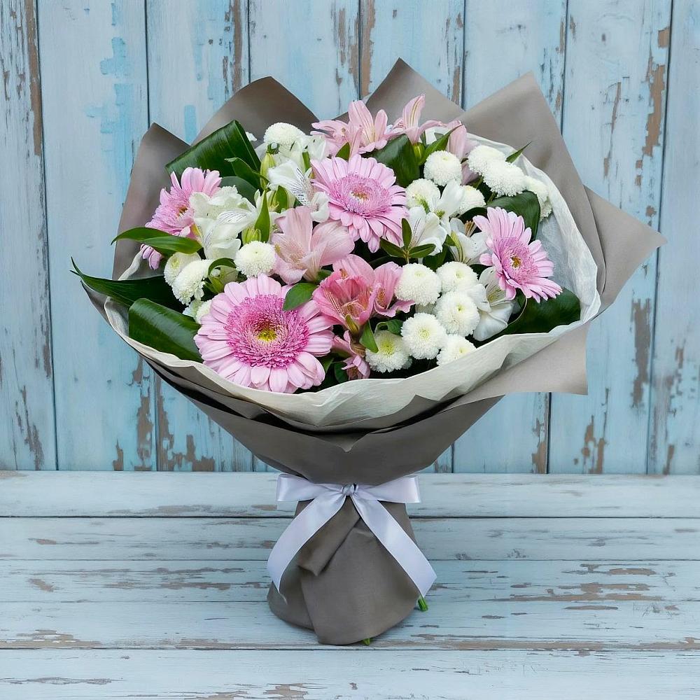 Букет цветов из: Герберы, Альстромерии и Хризантемы в Мариинске