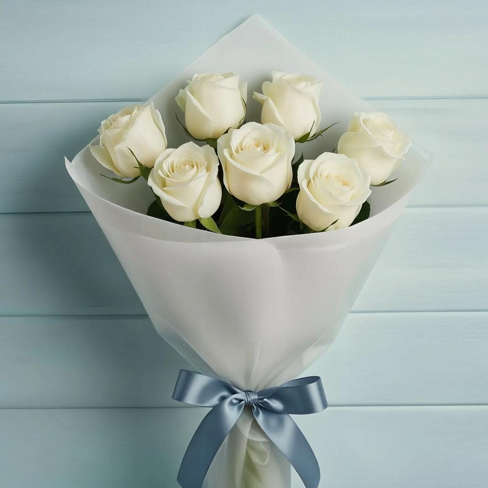 Букет 7 Белых роз Эдлесс Лав в Мариинске