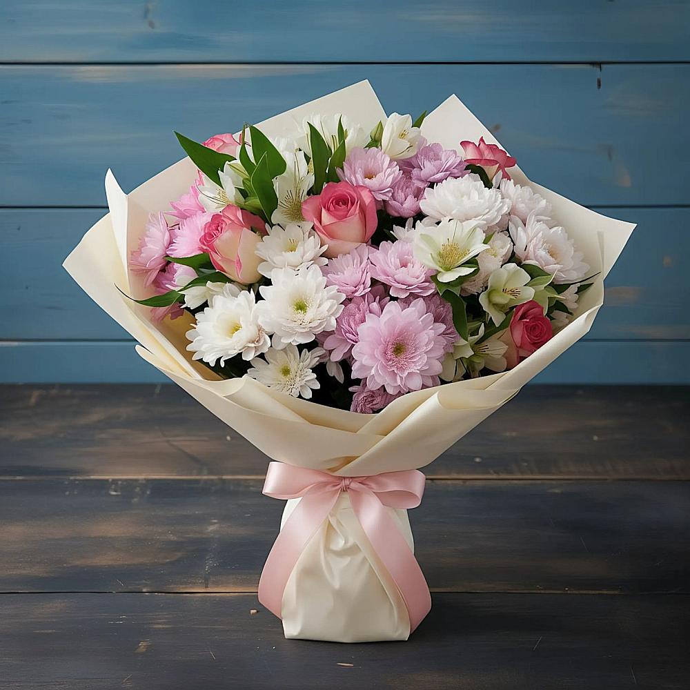 Букет цветов из: Хризантемы, Альстромерии и Розы в Мариинске